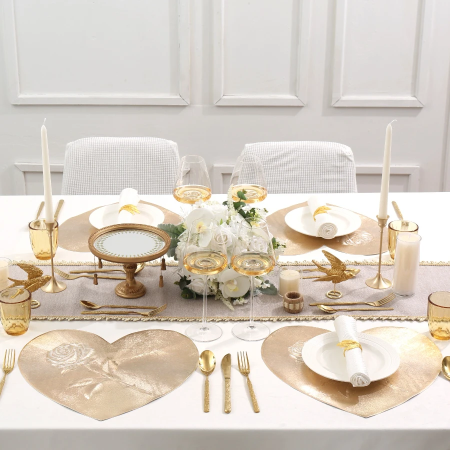 Liebe Herz Form Romantische Rose Blume Druck Matte Waschbare Tischsets Für Weihnachten Küche Esstisch Hitzebeständige Tischsets