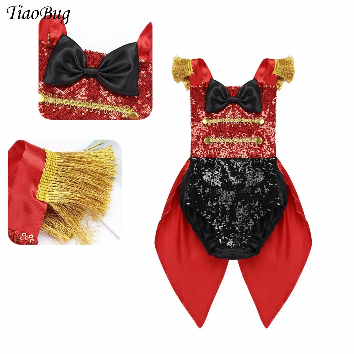 

Cute Girls Circus Costume Showman Ringmaster Bodysuit Sequins Bowknot Romper with Feather Mini Top Hat Halloween Cosplay Outfits