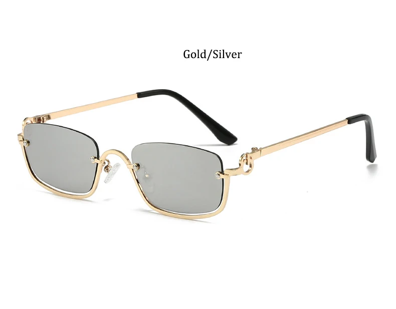 Kleine quadratische Sonnenbrille mit halbem Rahmen für Damen, Markendesigner, Luxus-Brille mit schwarzen Farbtönen, 2024, modische Metall-Rechteck-Brille – Detail 12