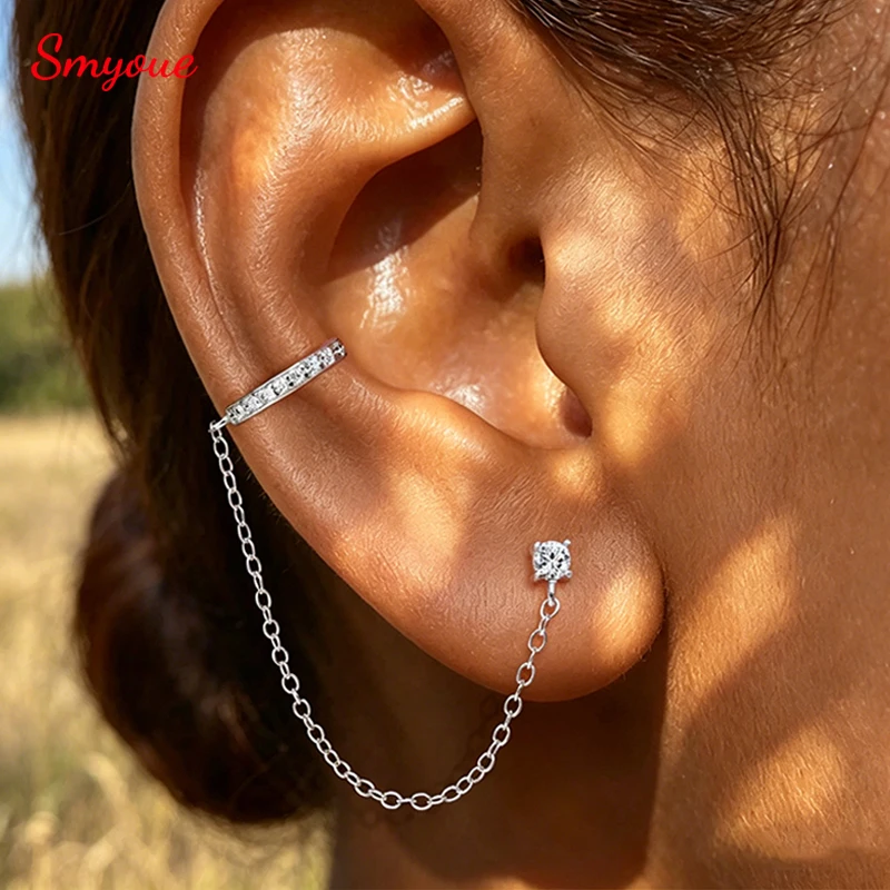 

Smyoue Single Tassel All Moissanite Clip Earring for Women Adjustable Ear Jewelry Daily Wear Lab Diamond Earring Pure 925 Silver
