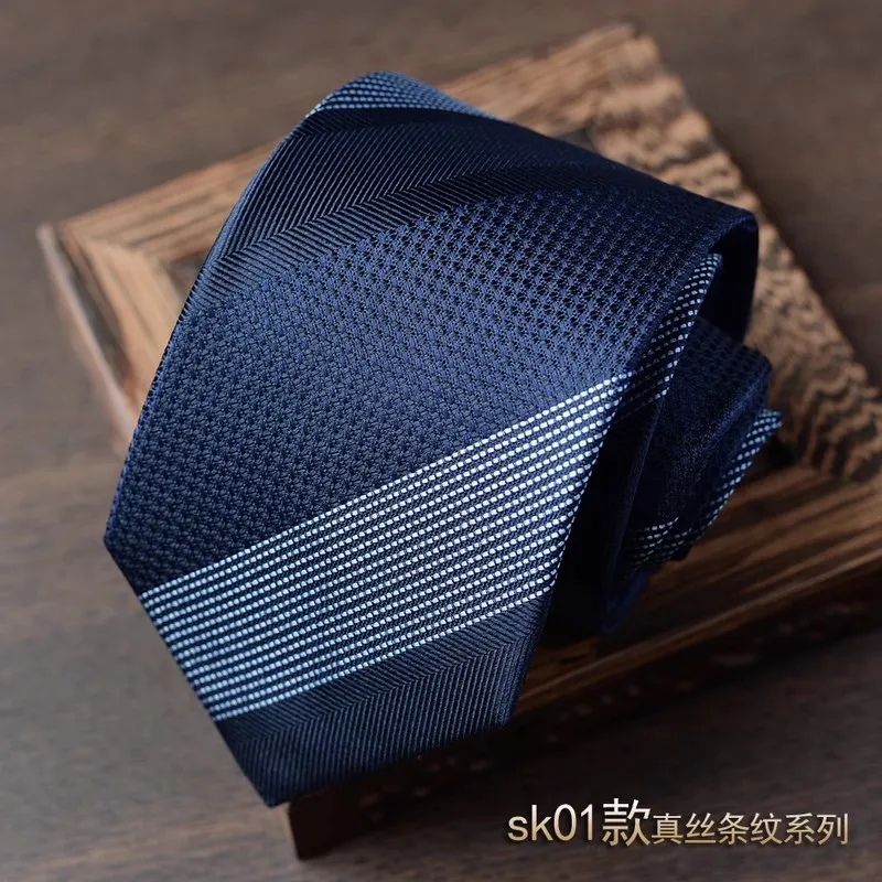 Silkworm 100% Silk Tie Men's Business Stripe Formal Dress Professional Korean Handmade Versatile Work Blue Striped Real Silk