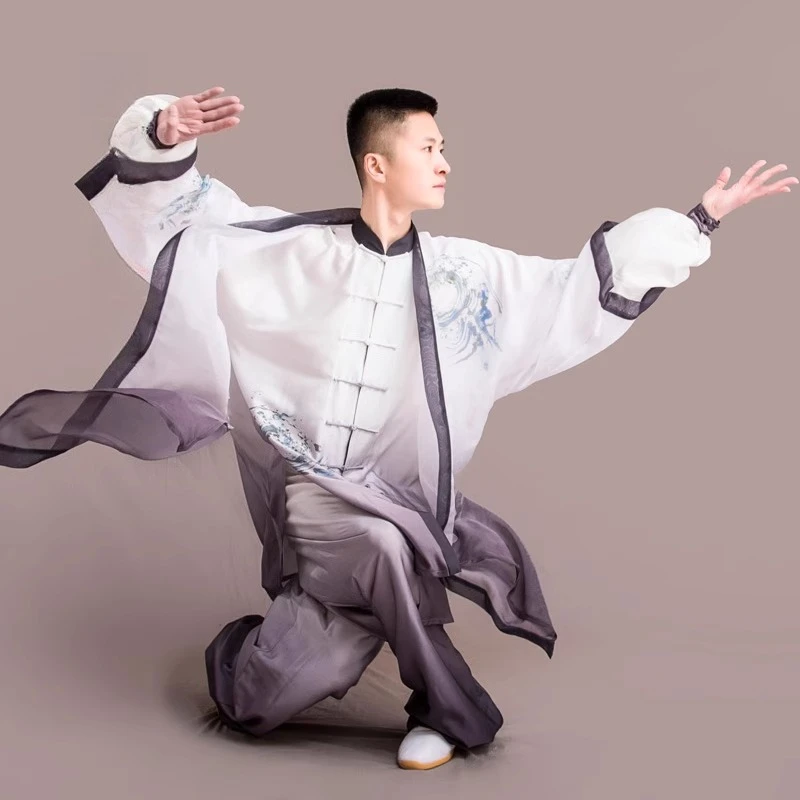 3 Piece Tai Chi Set with Cape Women Elegant Flowy Kung Fu Uniform Layered Martial Arts Outfit Traditional Chinese Style