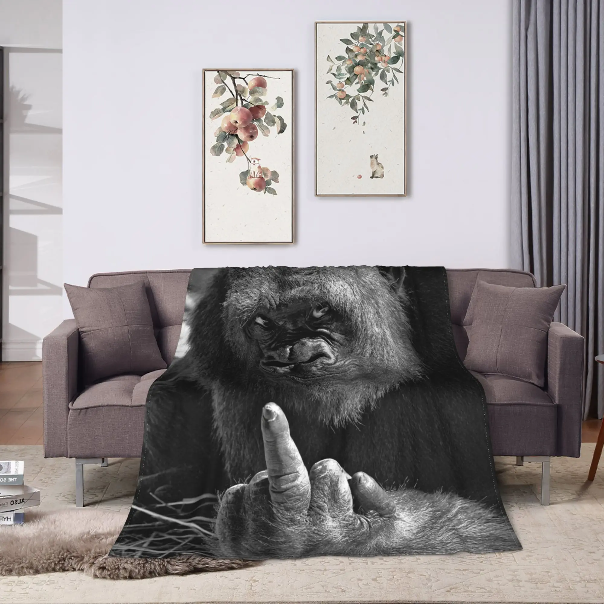 Gorilla Double Middle Finger Super Warm Blanket  Airplane Travel Plush Throw Blanket  Bedroom Flannel Bedspread Sofa Bed Cover
