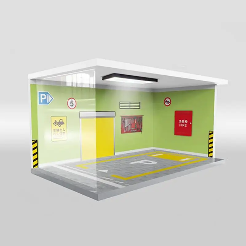 Modelo de vitrine de garagem para carro, luzes coletoras, expositor de estacionamento, vitrine de carro, modelo de cena de garagem, estacionamento de carro requintado