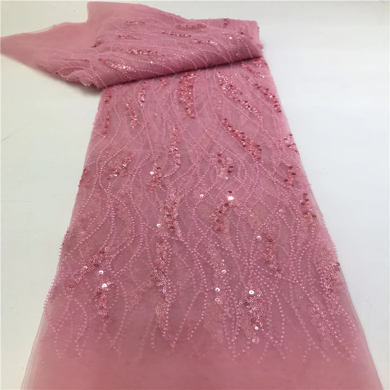 豪華な赤いアフリカのレース生地,ビーズ,刺繍,3Dスパンコール,メッシュチュール,結婚式のパーティードレスを縫う,高品質,2024