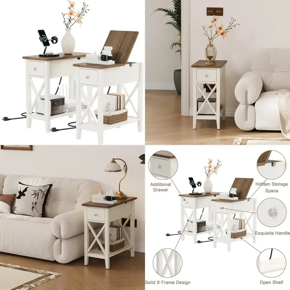 

Pair of ChooChoo Charging End Tables with USB Ports and Outlets, Compact Side Tables for Nightstands