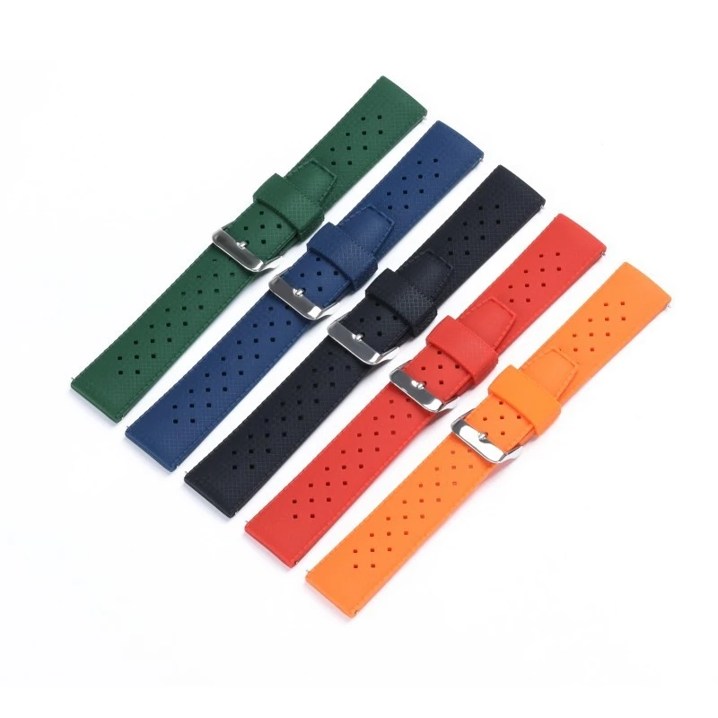 Universal Perforated Silicone TPU Watch Strap Waterproof Sweat Resistant For Men Women Most Watches 20mm 22mm