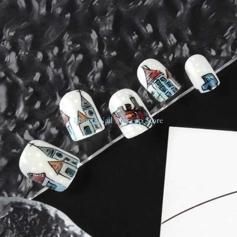 28ta kerstthema druk op spijker 24 -stand set sneeuwvlokontwerp witte kunstmatige nagel blauwe strepen glitters afwerking