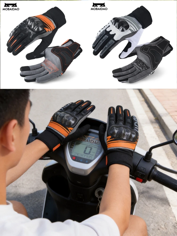 All Season Genuine Cowhide Leather Motorcycle Racing Gloves Men Full Finger Motorbike Riding Gloves Non Slip Dirt Bike Motocross