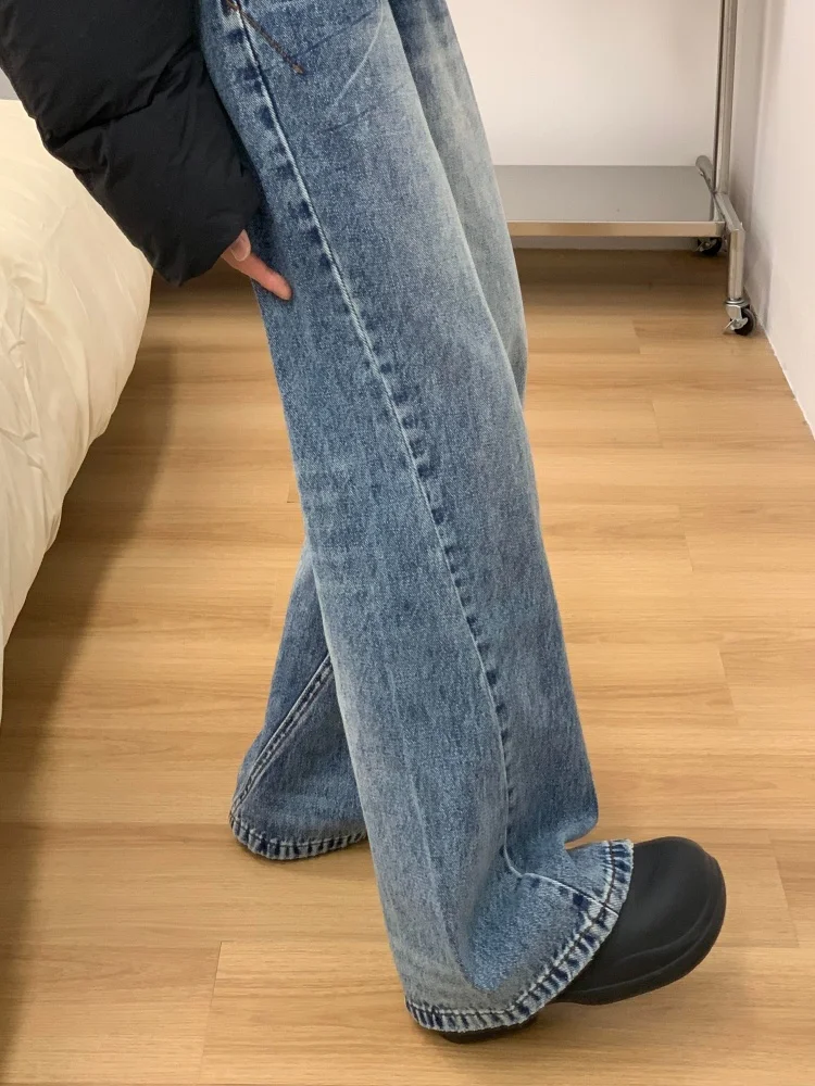 حجم كبير الأمريكية الرجعية Fce اصطف متوهج الدينيم الجينز المرأة الخريف الشتاء فضفاض التخسيس بنطال ذو قصة أرجل واسعة عادية عالية...