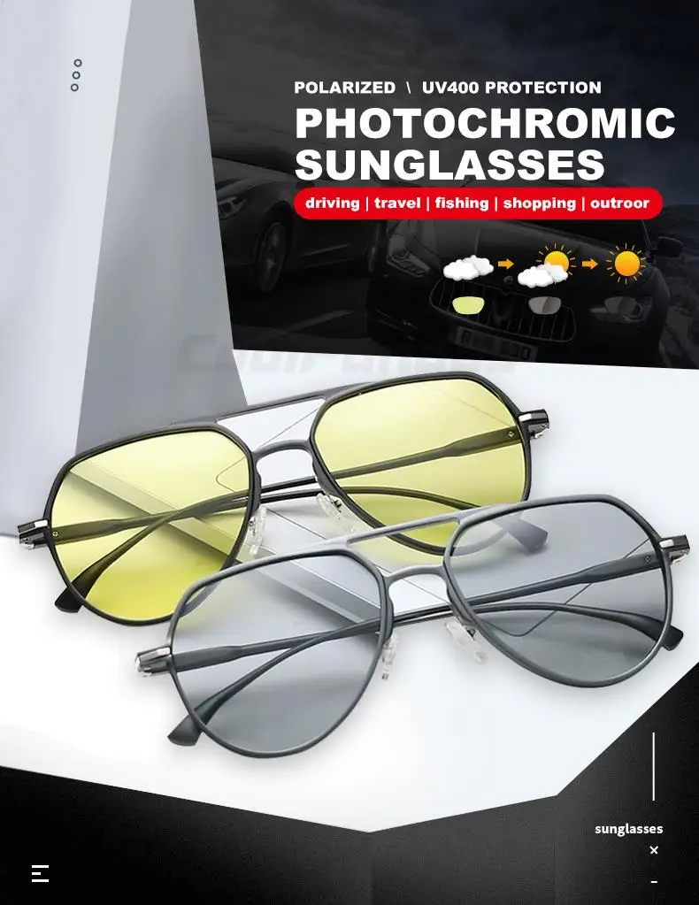 CoolPandas Hohe Qualität Aluminium Photochrome Sonnenbrille Für Männer Frauen Polarisierte Chameleon Linsen Brillen Fahren Pilot Gläser – Detail 2