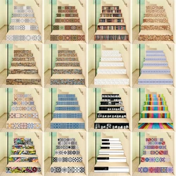 6/13PCS Geometric Moroccan Flowers Stair Stickers Waterproof Vinyl PVC Bookcase Stone Wood Grain Stairway Mural Wallpaper Decor