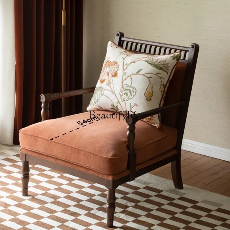 

2 yj15 American retro solid wood fabric sofa art style comfortable single sofa chair