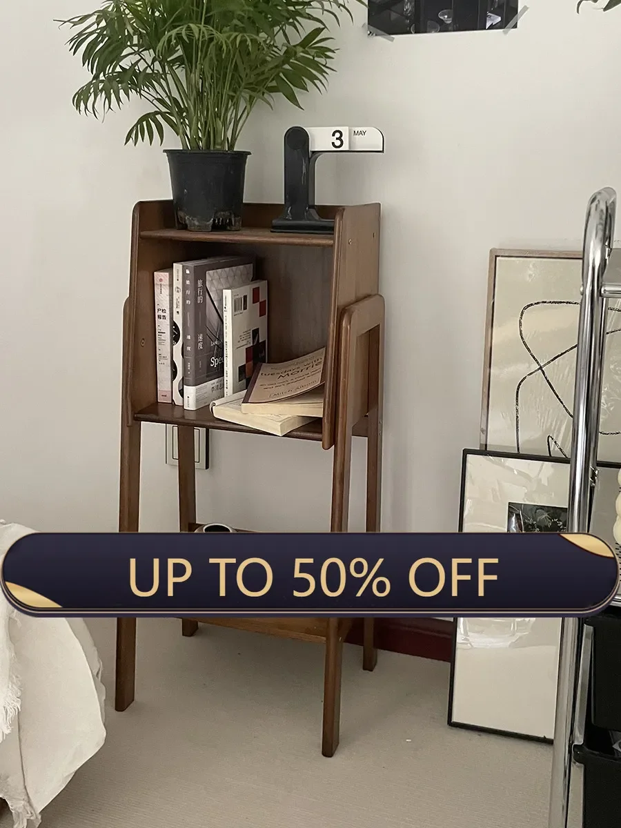 MOMO Retro Corner Ins Blogger Design Sense Imitation Solid Wood Home Storage Brown Floor Shelf