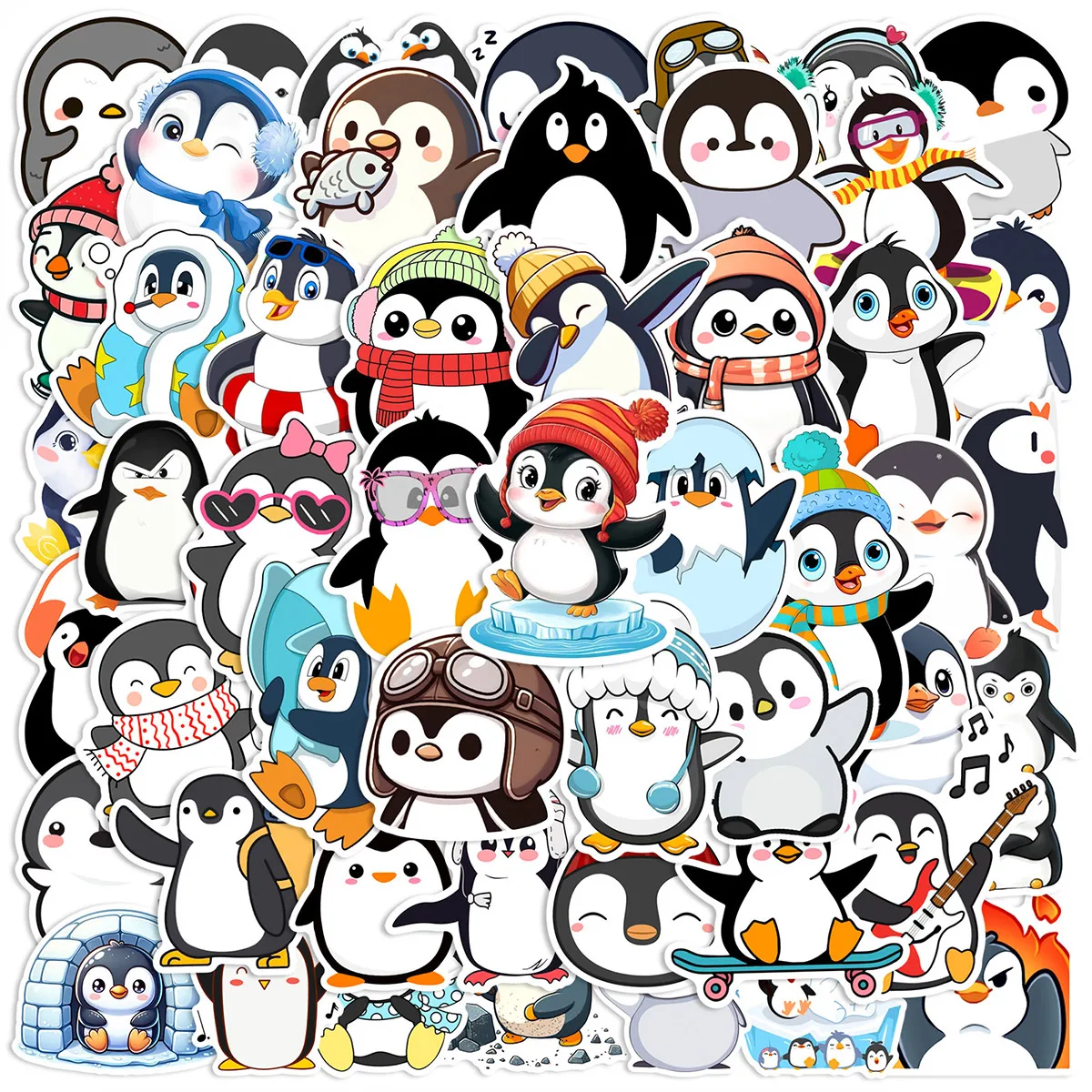 Paquete de 50 pegatinas de pingüinos lindos: adorable calcomanías de pingüinos de dibujos animados para diario/decoración de botellas de agua