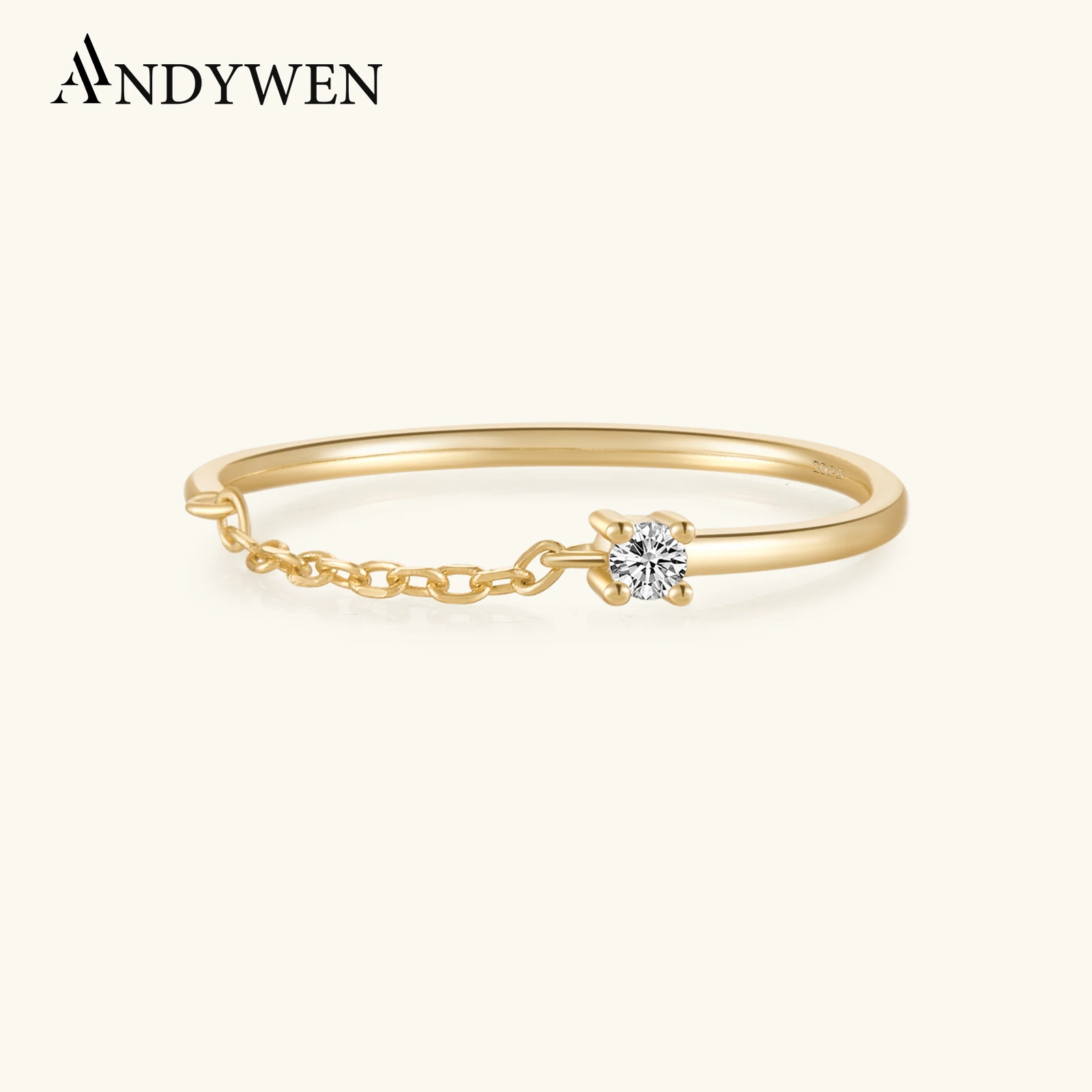 ANDYWEN 925 Sterling Silver Gold Chain Rings Nia Tiny Slim Rings Women Rock Punk Wedding Luxury Party Slim Jewelry Gift Round