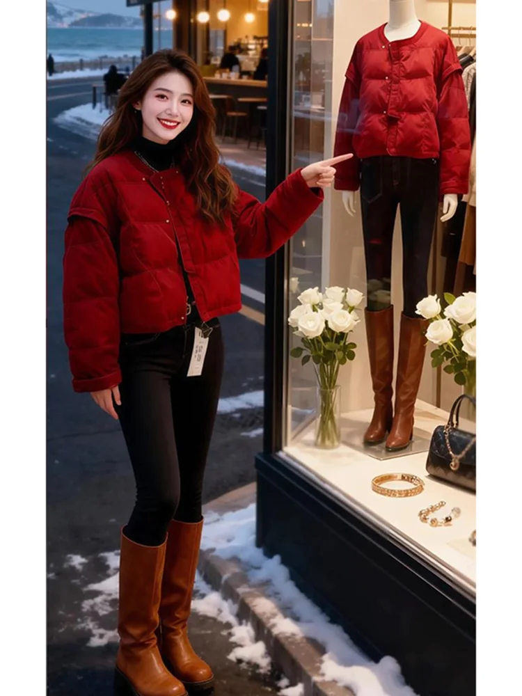 

Warmth Short Puffer Jacket Women's Cotton down Coat Fluffy Autumn Winter New Style Fashionable Korean Loose Fit Zipper Design