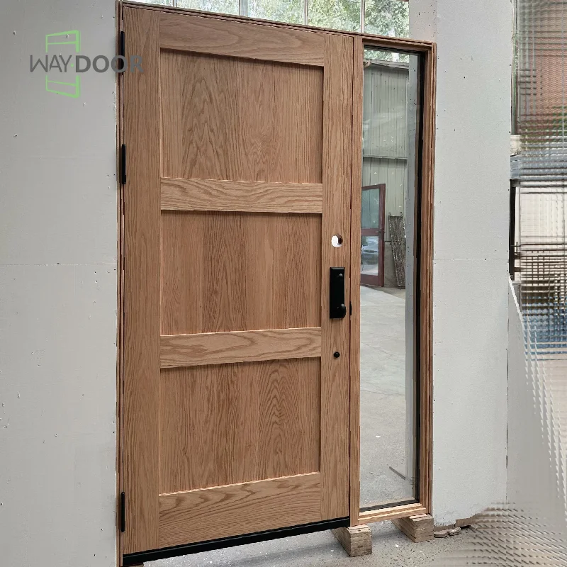 Certification Fully Customized Finished Front Entry Wooden Door with Single Glass Sidelite Oak Mahogany Solid Wood Exterior Door