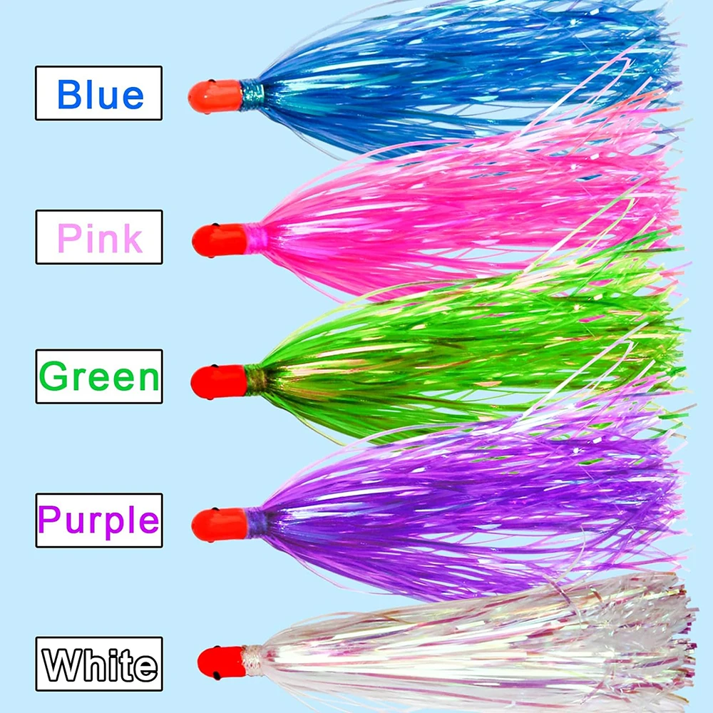 2Pcs Mylar Flash Teaser Tail Bucktail Teasers bait Weighted fishing jigs skirts Saltwater Hi/lo Jig bait rig Surf fishing lure