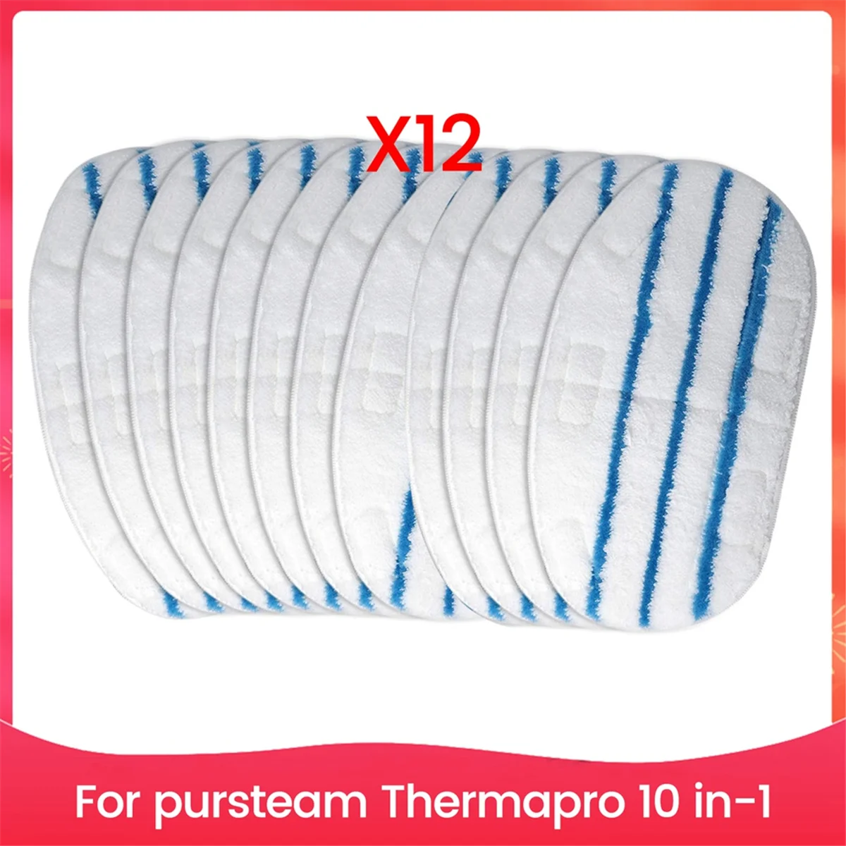 12 PCS Steam Mop Replacement Pad for PurSteam ThermaPro 10-in-1 Steam Mop Washable Reusable Steamer Mop Pads-Furlan