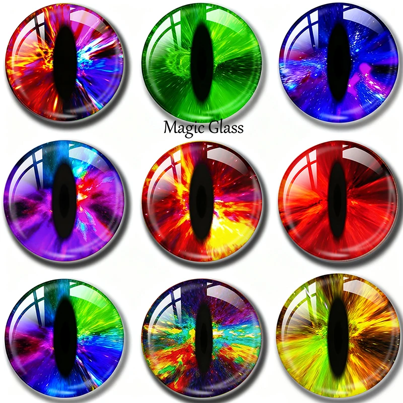 8mm 10mm 12mm 20mm 25mm 30mm 35mm 50mm 14mm Photo Glass Cabochon Settings Round DIY Jewelry Accessories Colorful Snake Eyes