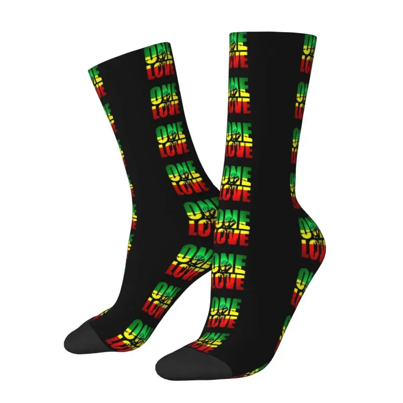 Custom One Love Jamaica Reggae Dress Socks Men's Women's Warm Fashion Novelty Crew Socks