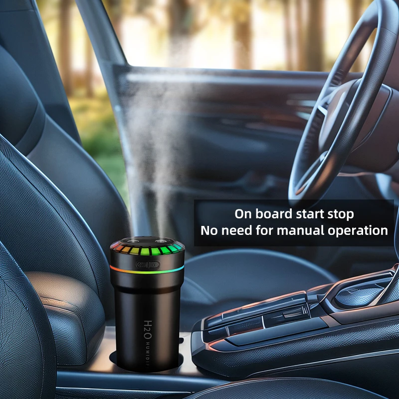 

Mini Dual Nozzle Spray Car Air Humidifier USB Music Rhythm Mist Small Humidifier with Colorful Light 300ml Mist Maker Fogger