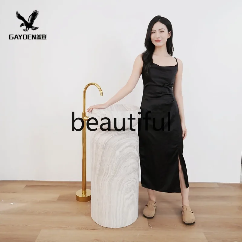 

Retro travertine floor-to-ceiling hand wash face column basin wash table B & B club bathroom