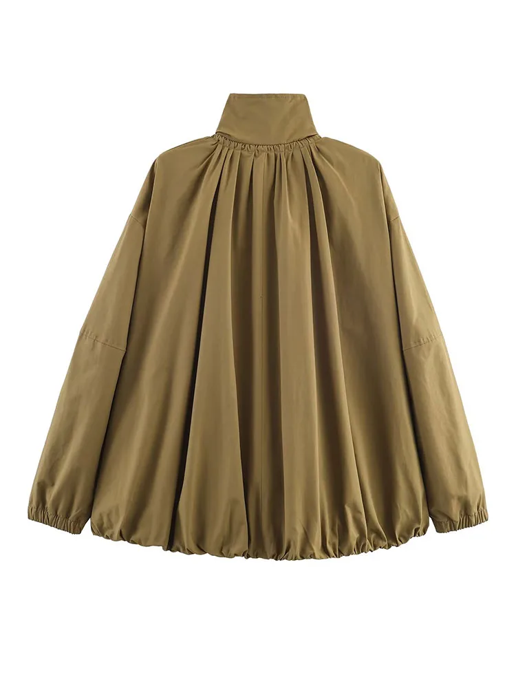 HH Herbst Frauen Lose Jacke Zipper Plissee Taschen Dekoration Mantel Lässig Frau Lange Hülse Dünne High Street Stil Jacke