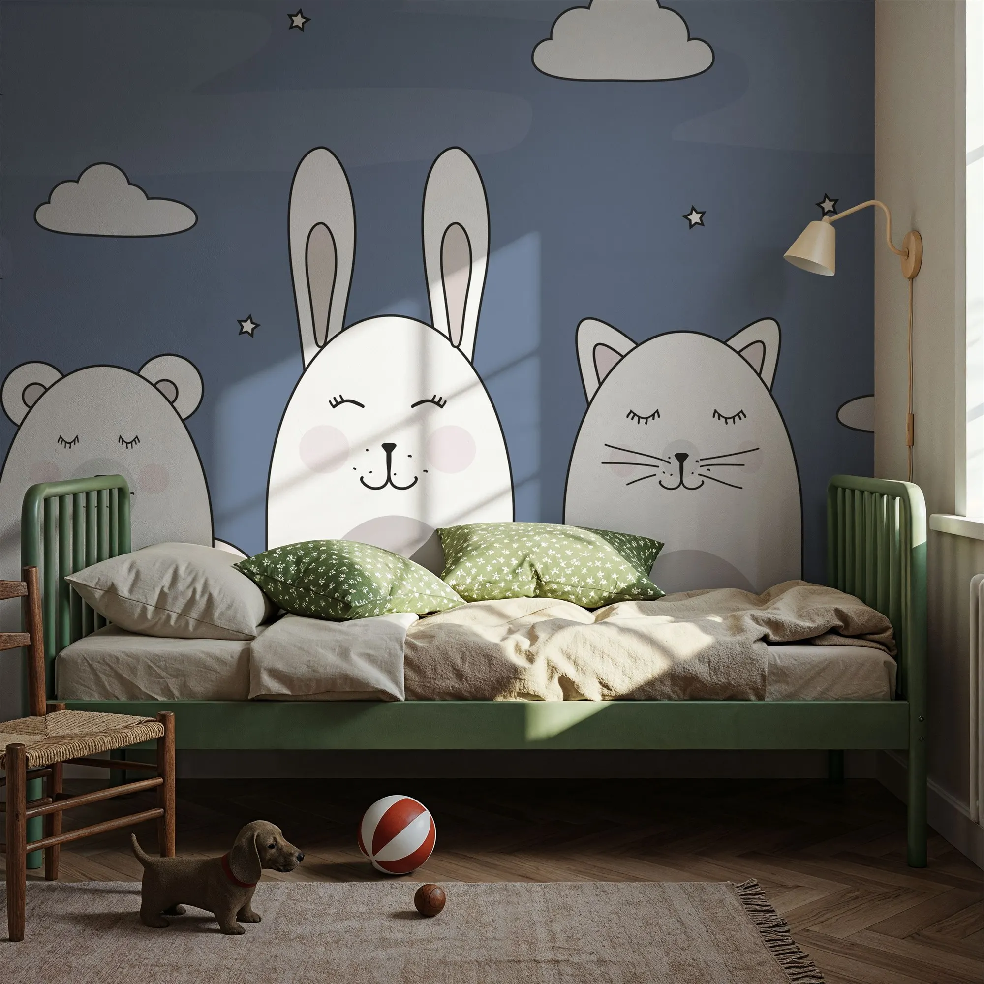 custom Sleeping Bunny Blue 3d Wall mural peel and stick wallpaper