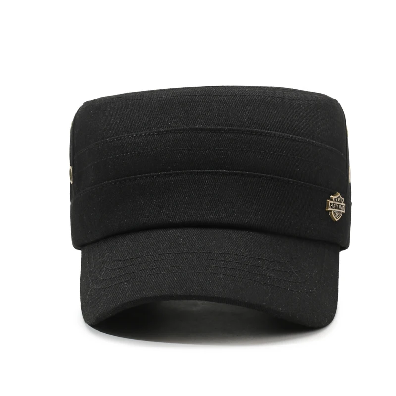Einfarbiger, lässiger, minimalistischer, vielseitiger Flat-Top-Hut zum Sonnenschutz bei Outdoor-Aktivitäten im Frühling und Herbst – Detail 5