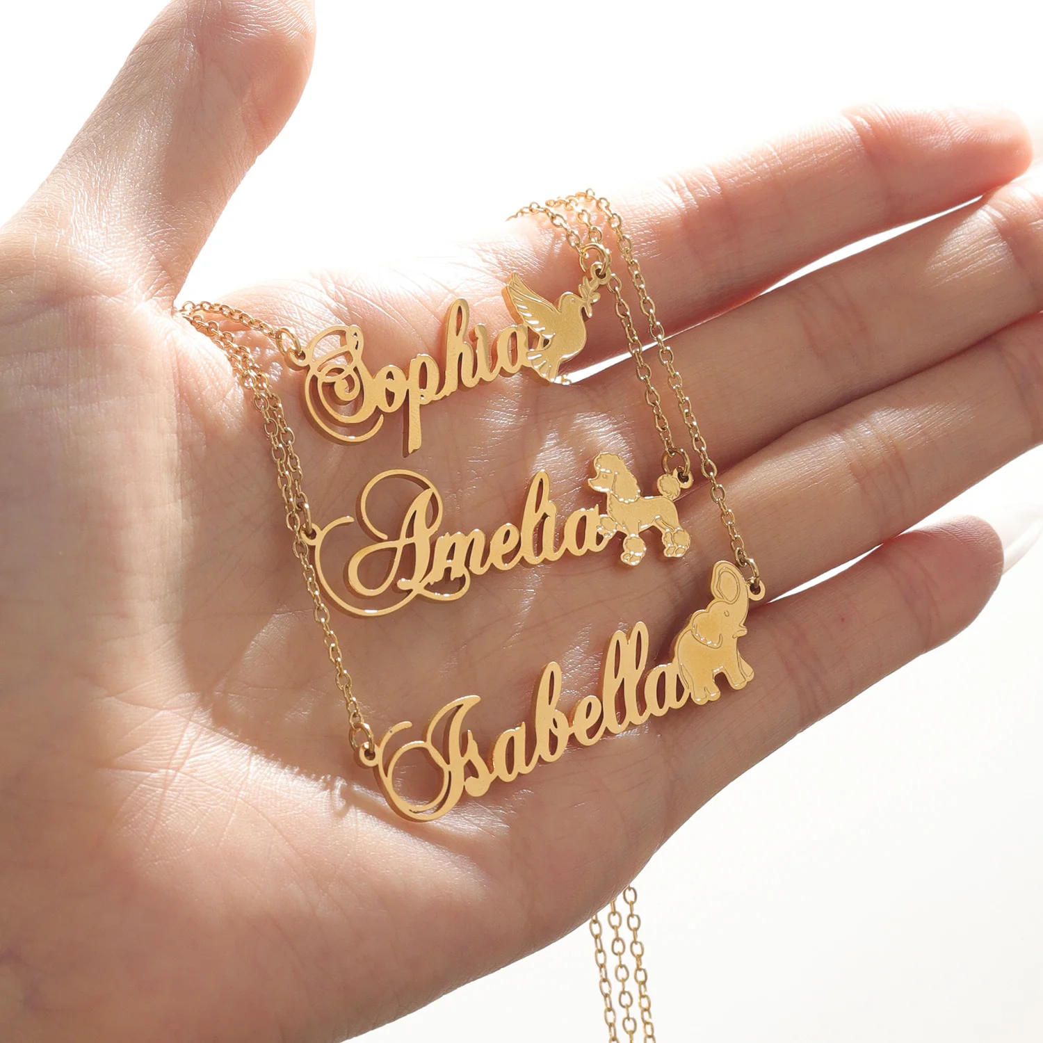 Qitian Personalized Animal Charm Pendant Custom Name Pendant Dove Poodle Dog Elephant Necklace Jewelry Gift For Women Girls
