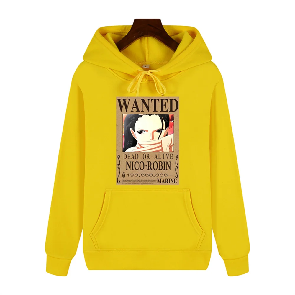 One Piece Nico Robin Wanted Print Jesień/Zima Komfort Zagęszczona męska wysokiej jakości ciepła bluza z kapturem w stylu casual