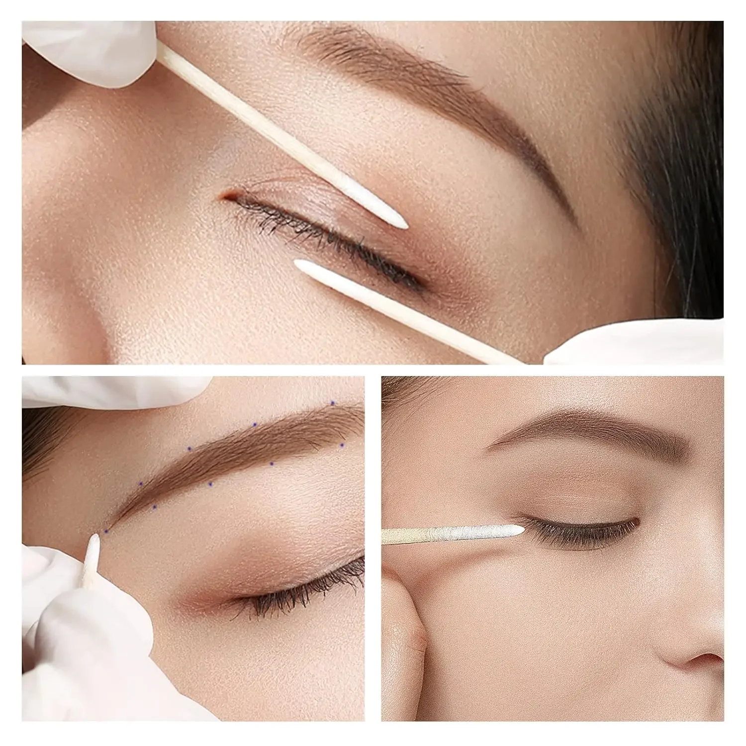 CDY2400pTATTOOBLU Ear Care Clean Wood Handle Pointed Tip Head CottonPermanent Eyebrow Eyelash Tattoo Thread Beauty Makeup Remove image 2