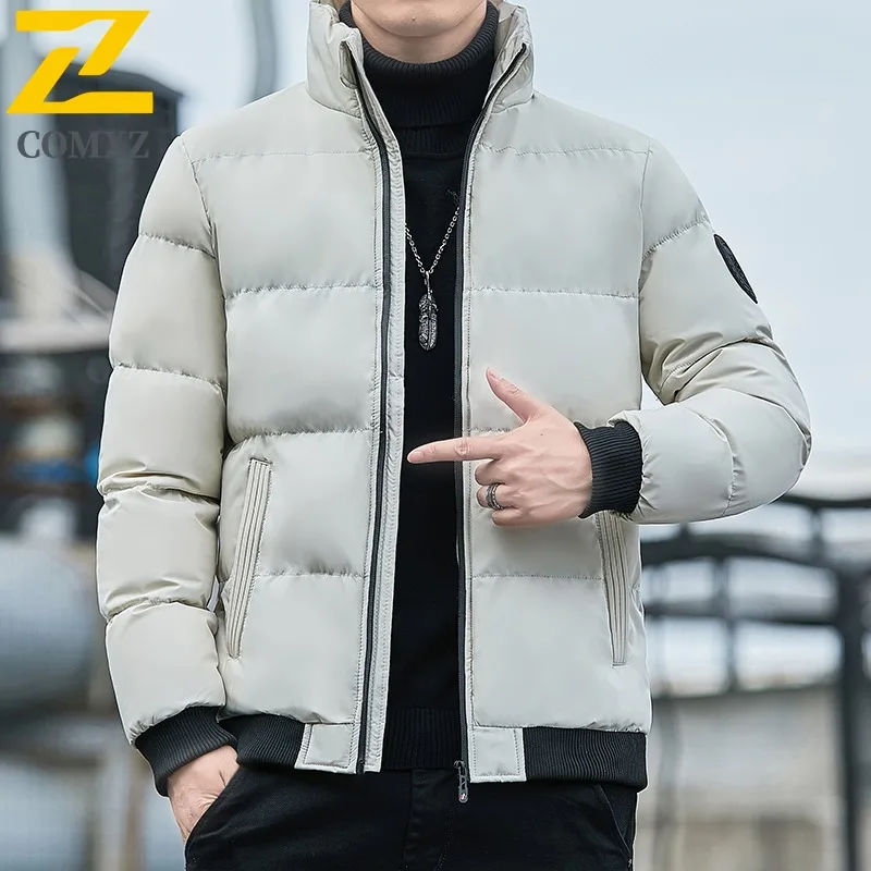 COMXZ High Quality Men Cotton Coat Winter Casual Stand Collar Thickened Jacket waterproof Windproof Cold Proof Youth Padded Coat