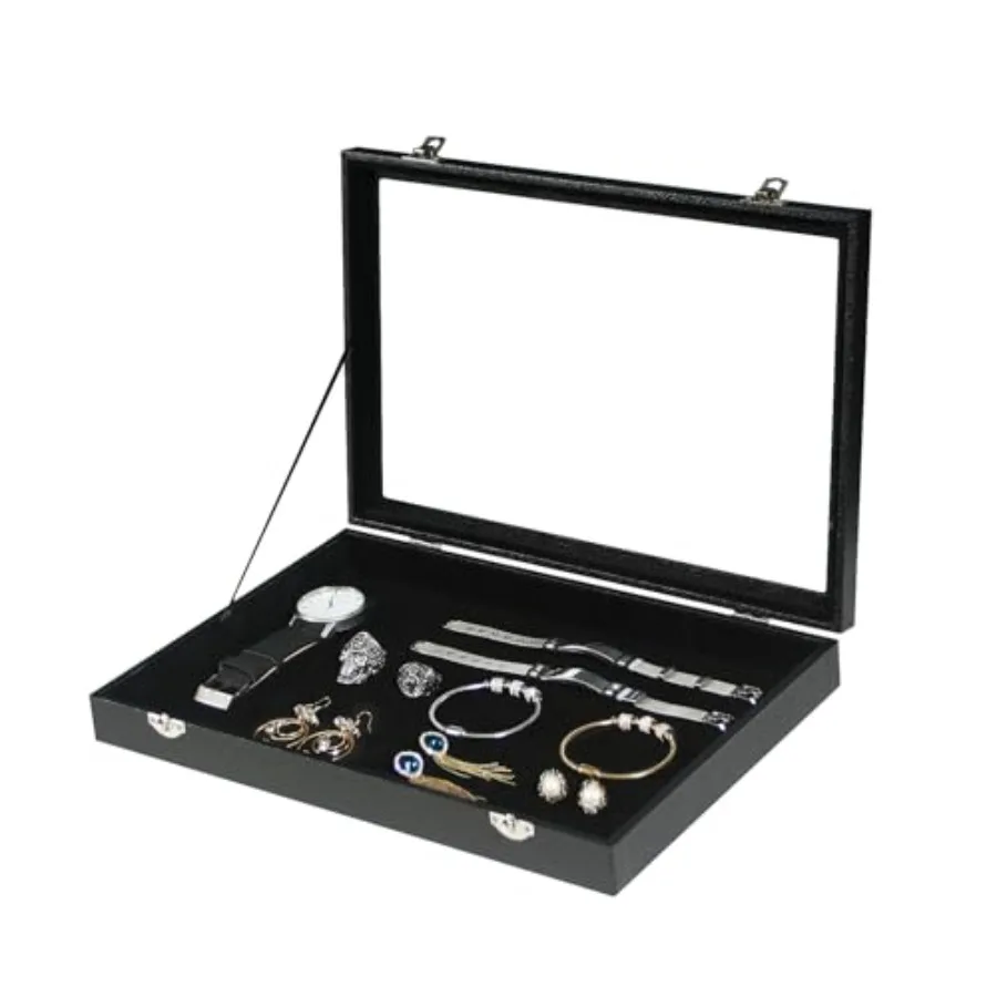 Jewelry Organizer Box, Black Velvet Blank Display Tray Case with Lid for Storage Necklaces Bracelets Rings Beads and Jewelry Ac