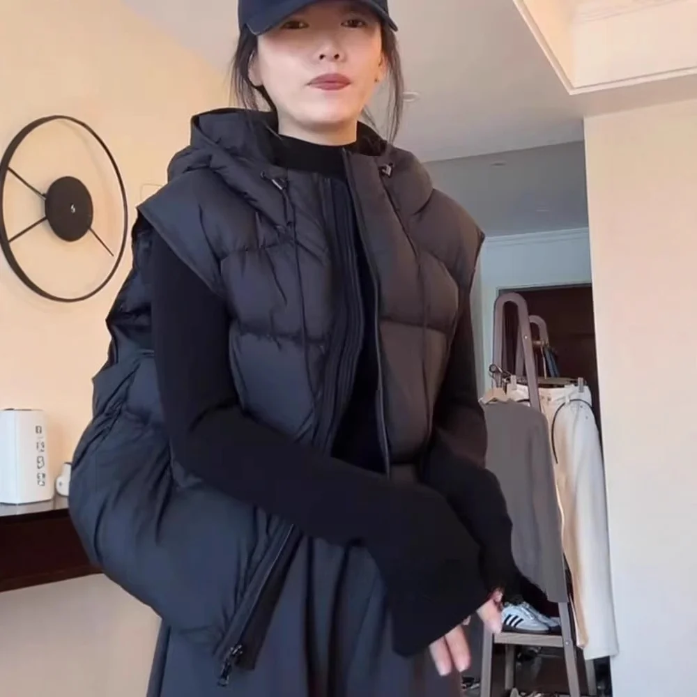 

Модный зимний жилет для женщин, верхняя одежда, теплый, с капюшоном, повседневный, из утепленного полиэстера, складной дизайн