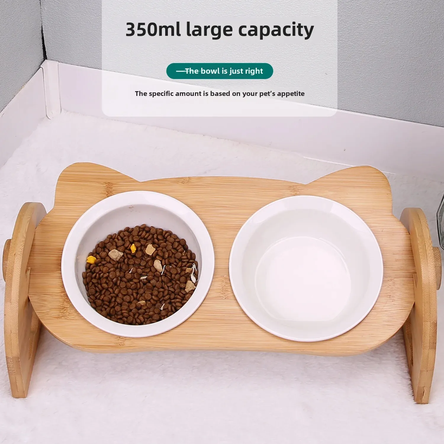 Pet Supplies Bamboo Pet Double Bowl Bowl Holder Adjustable Lift Anti-Knock over Cat Bowl Pet Food Bowl