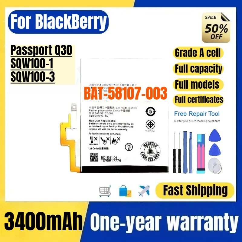 

BAT-58107-003 for BlackBerry Passport Q30 SQW100-1 SQW100-3 Mobile Phone Battery High Capacity Battery Replacement Bateria
