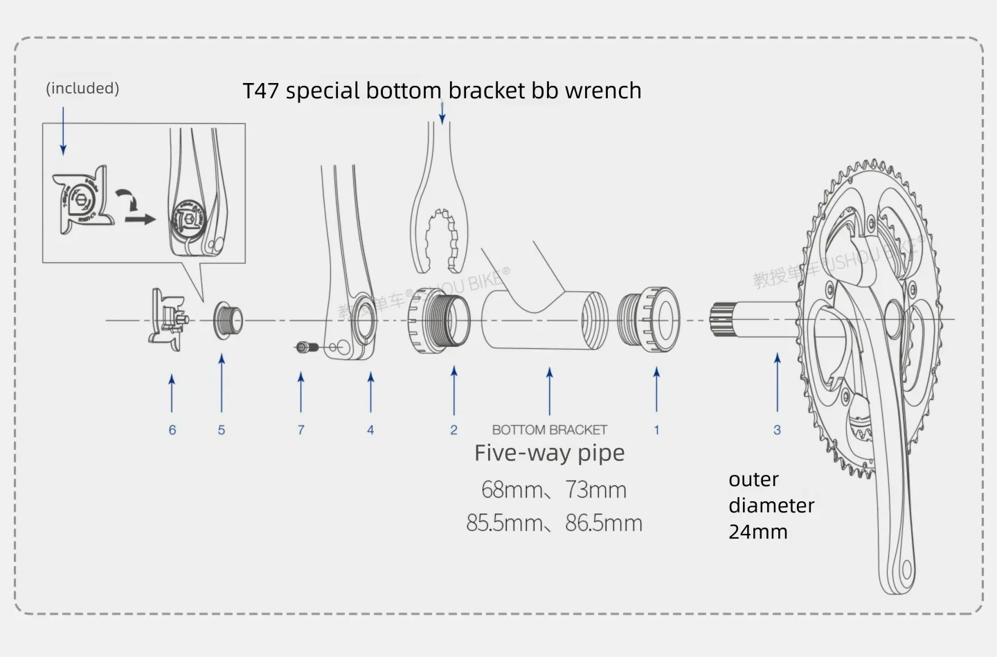 PROWHEEL T47 68/73/85,5mm MTB/Rennrad Tretlager Fahrradkurbel 24mm Externes/Internes Lager 7075 Al CNC für Shimano/SRAM – Detail 4