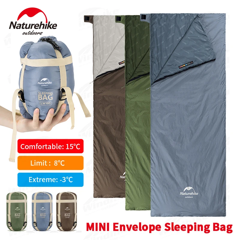 Naturehike LW180 Camping Sleeping Bag Ultralight Spring Summer Cotton Sleeping Bag for Single Couple Tourist Hiking Waterproof