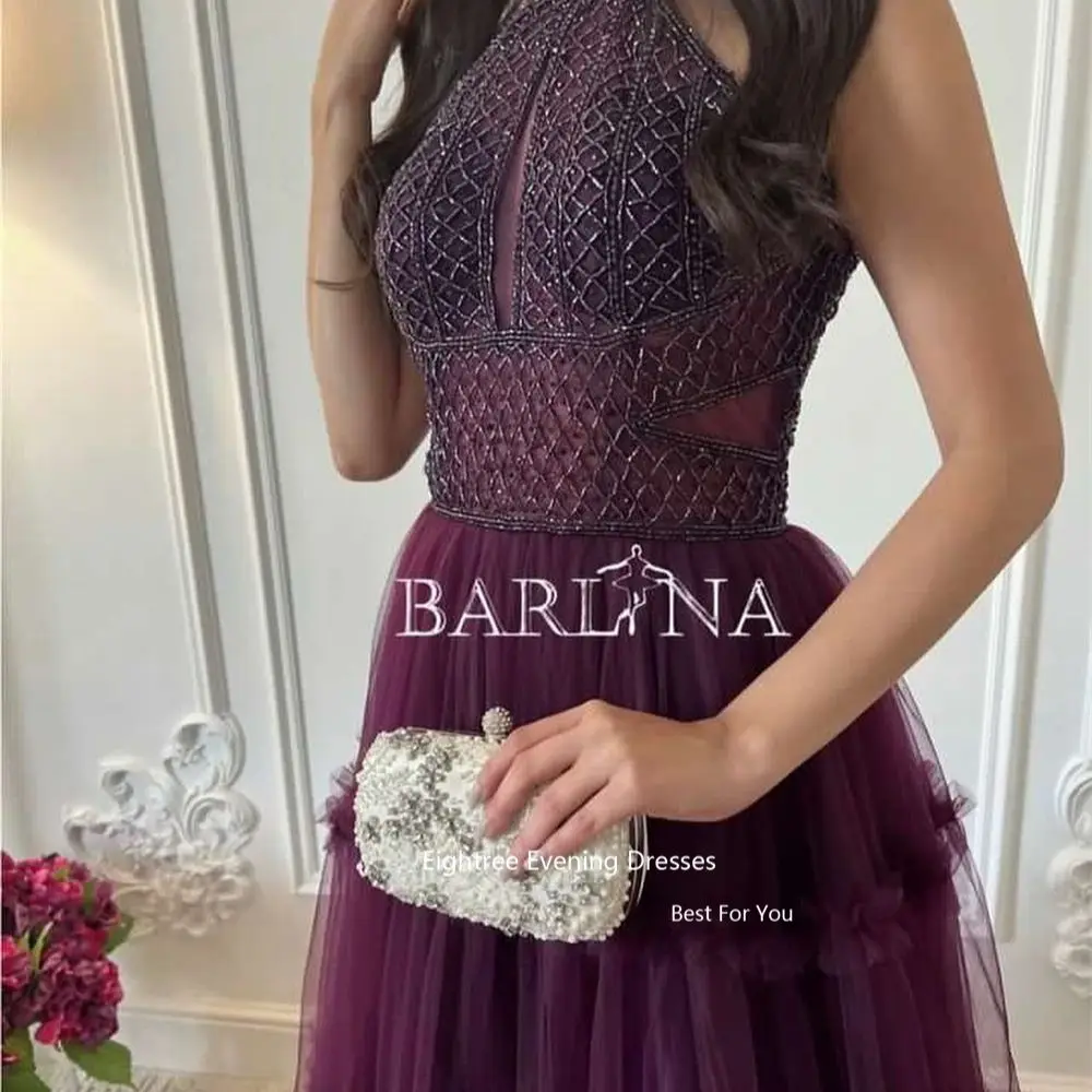 Eightree Purple Abendkleider Dubai Evening Dresses Tulle Halter Long A Line Vestidos De Festa Formal Occasion Dresses 2023