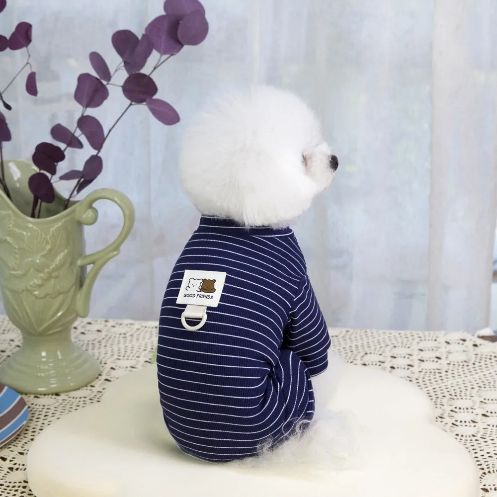 

Pet Accessories Soft Striped Dog Pajamas Breathable Short Sleeve Dog Hoodies Lapel Style Puppy Sweatshirt Summer