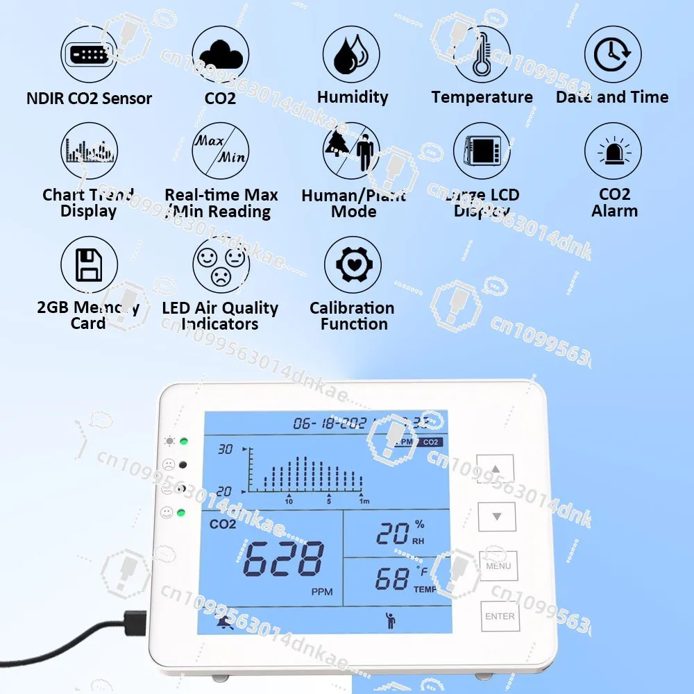 Factory Hot-selling Carbon Dioxide Temperature and Humidity Detector Indoor Air Quality Three-in-one Monitoring C02 Detector