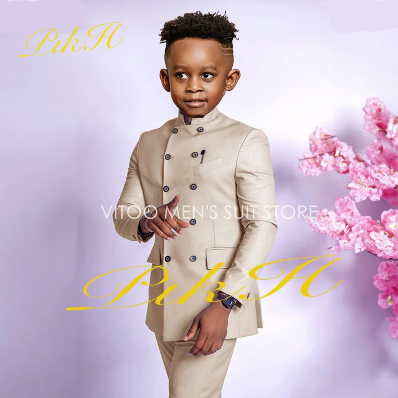 Boys Suit Wedding Double Breasted Jacket Pants 2 Piece Kids Sky Blue Dress Child Full Outfit 2-16 Years Old