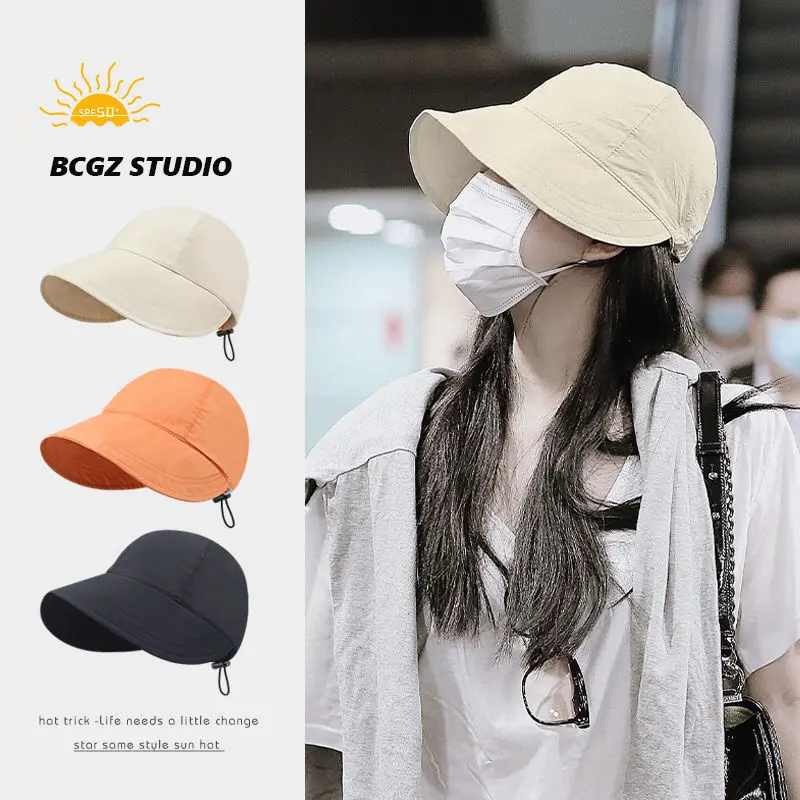 

Men's Women's Summer Sunshade Hat face-shade Sun Hat Large Brim Drawcord Light Sunscreen Cap Ultraviolet Hairpin Duck Tongue Cap