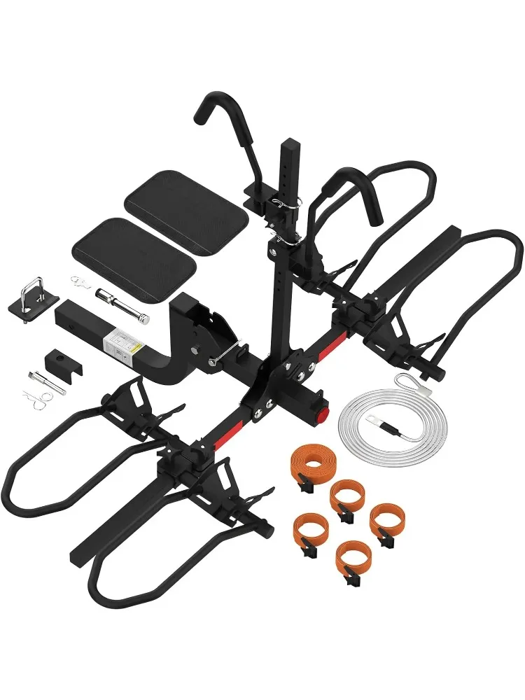 

Сверхмощный складной держатель для двух велосипедов для внедорожников, совместимый с электронными велосипедами, толстыми шинами и стандартными велосипедами.