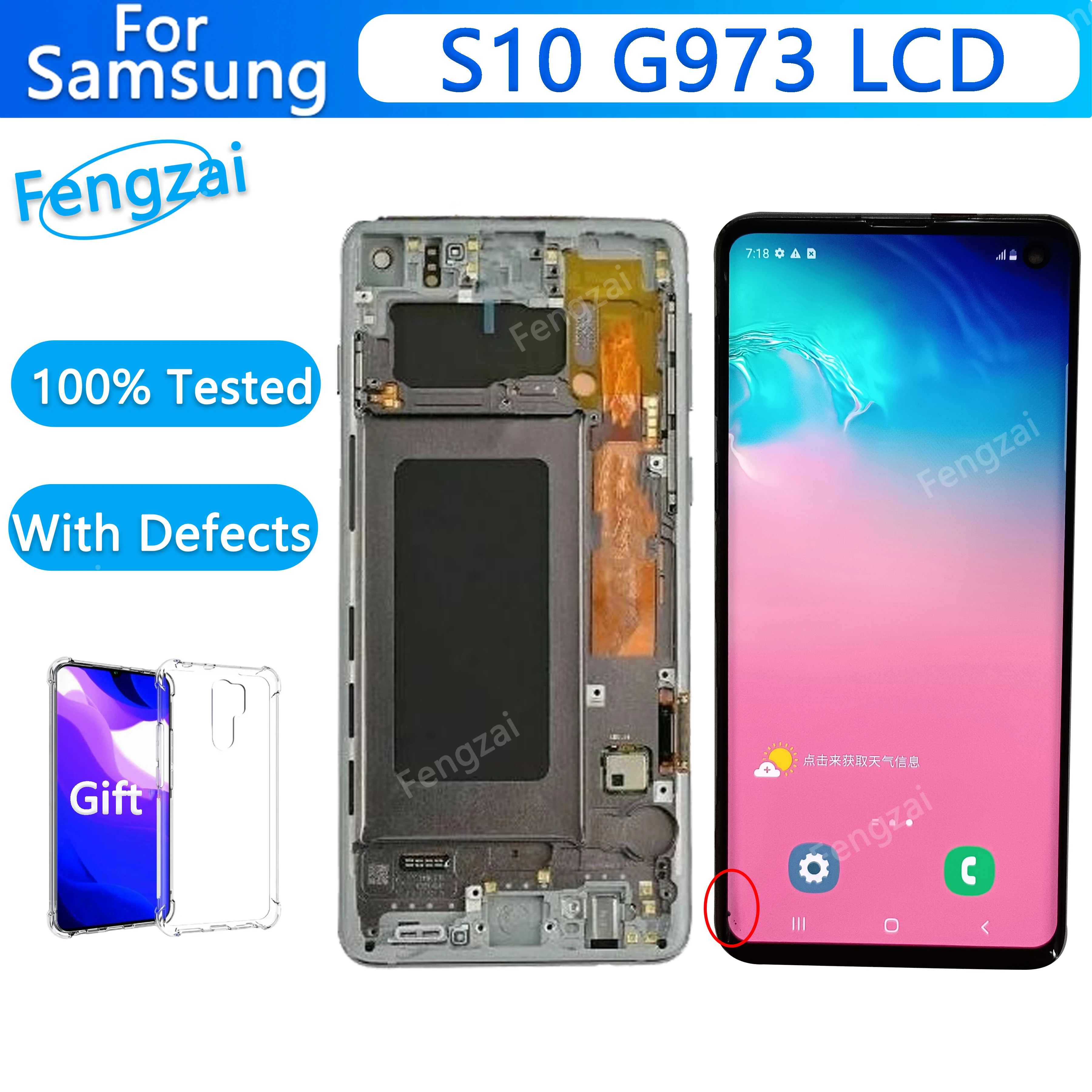 

AMOLED LCD Display Touch Screen Digitizer Assembly 100% Testing For Samsung Galaxy S10 G973 SM-G973F SM-G9730 6.1'' With Defect