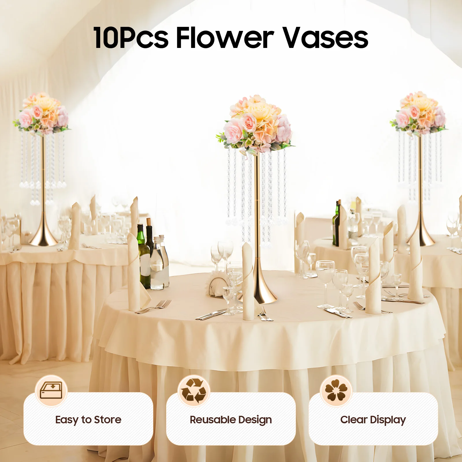

10Pcs Flower Stand Wedding Centerpieces on Floor Luxurious Acrylic Crysta(21.9"/55.6cm H)