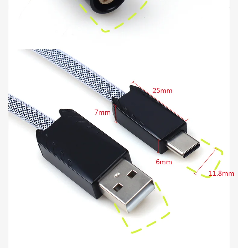 Imagem -06 - Cabo Enrolado Lano-fgg tipo c para Usb Conexão Metálica Cabo de Dados Mecânico do Teclado Conector 00b Opções de Cores